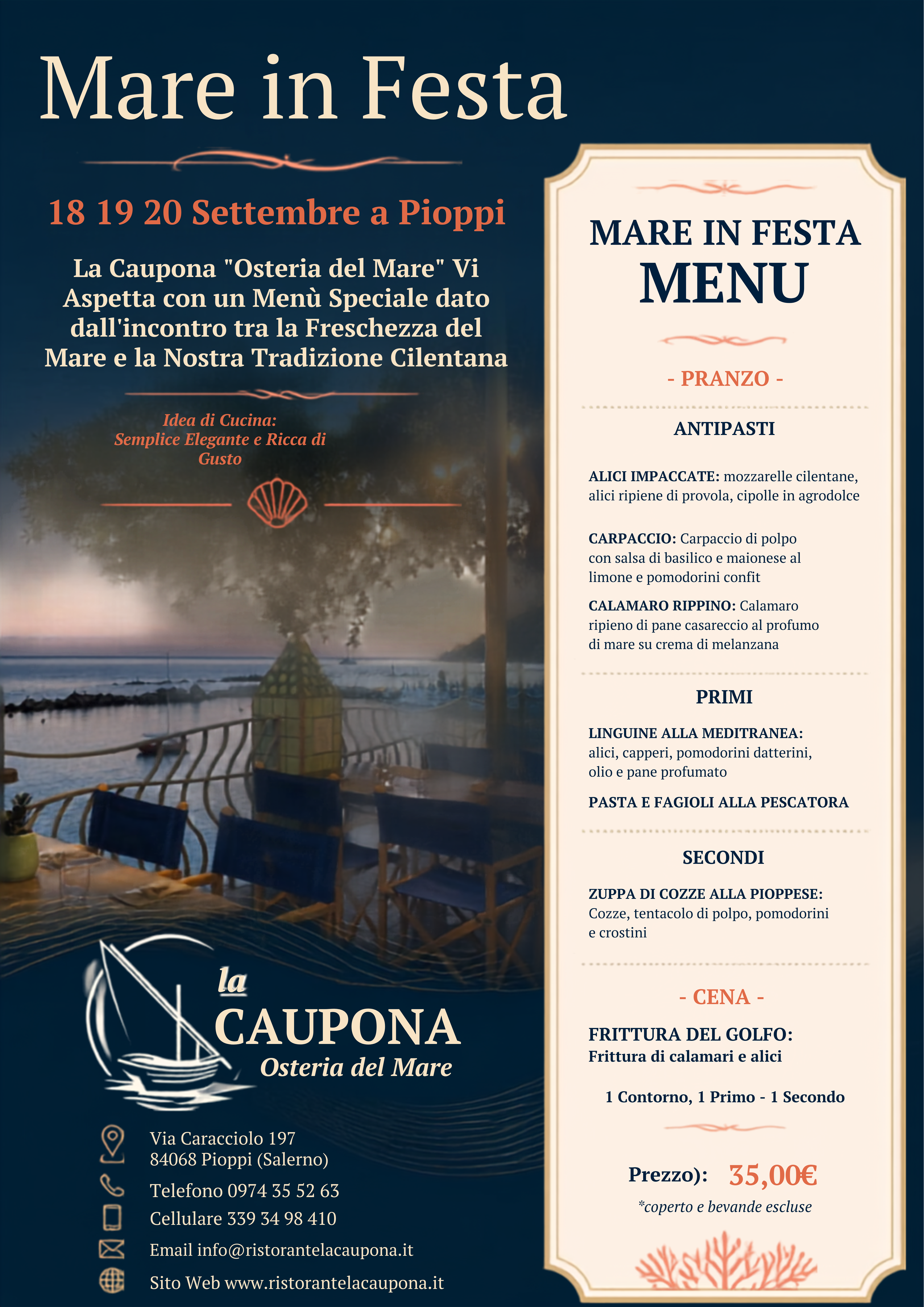 Mare in Festa 18 19 e 20 Settembre a Pioppi Ristorante La Caupona Osteria del Mare